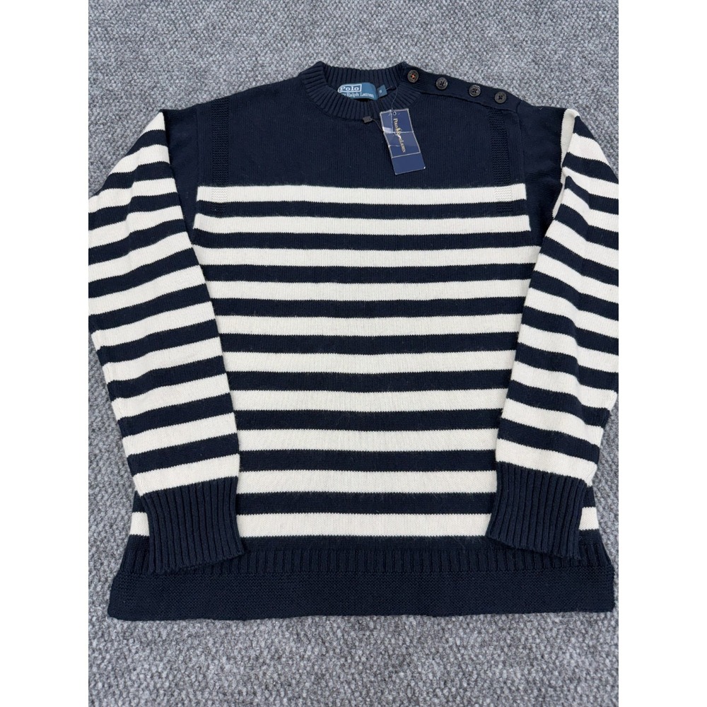 Polo Ralph Lauren Men's S Sailor Sweater Cashmere Blend Striped Button Shoulder